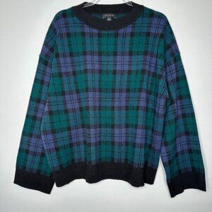 Ann Taylor Crew Neck Sweater Size XL Plaid Rainforest Relaxed fit
